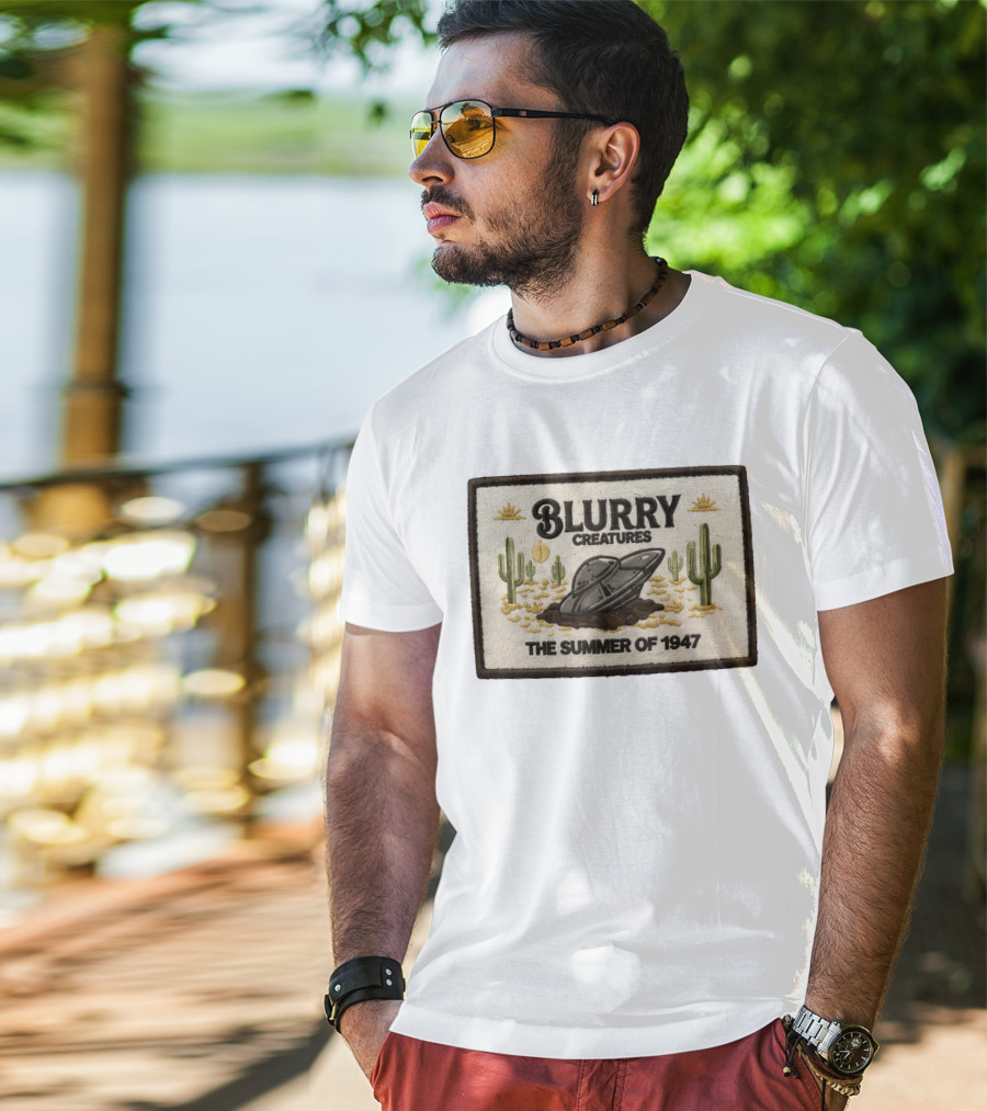 Blurry Creatures UFO Summer 1947 Desert Landscape Cactus Scene T-Shirt