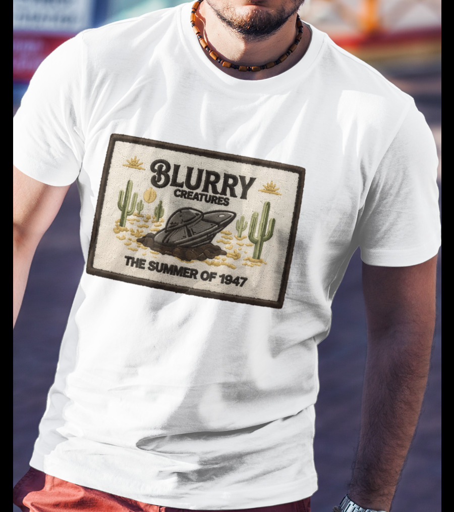 Blurry Creatures UFO Summer 1947 Desert Landscape Cactus Scene T-Shirt