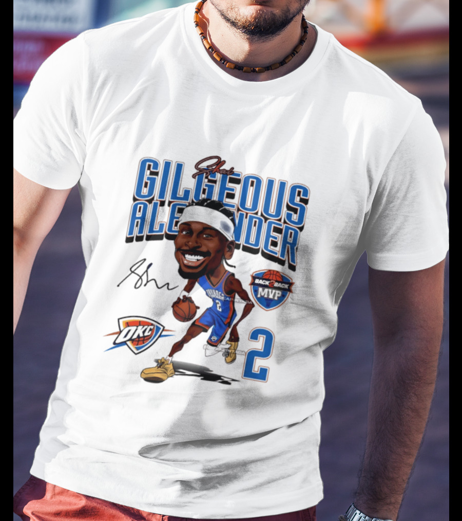 Shai Gilgeous Alexander OKC Thunder Back 2 Back MVP Number 2 Caricature T-Shirt