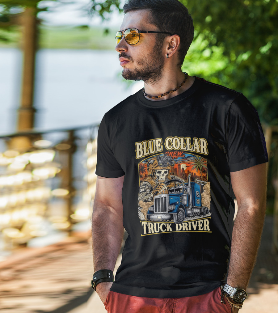 Blue Collar Crew Trucker Skeleton Soldier Truck Driver T-Shirt