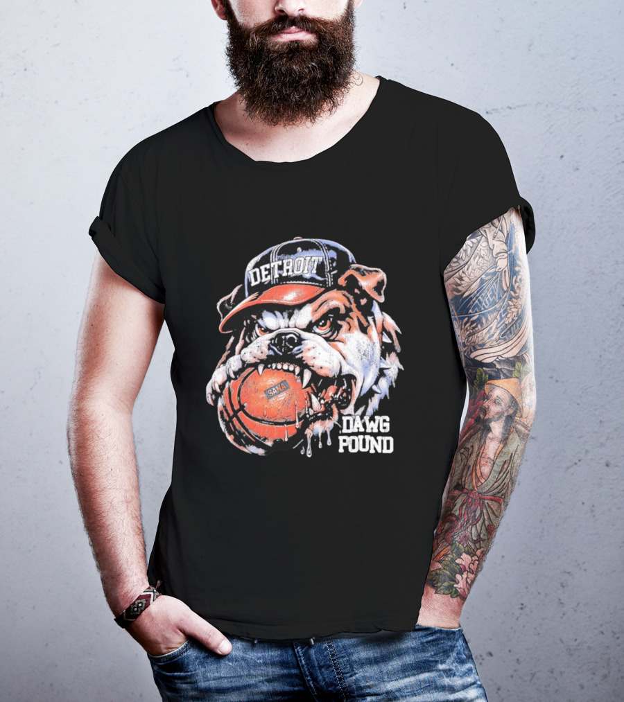 Detroit Bulldog Holding Basketball Dawg Pound T-Shirt