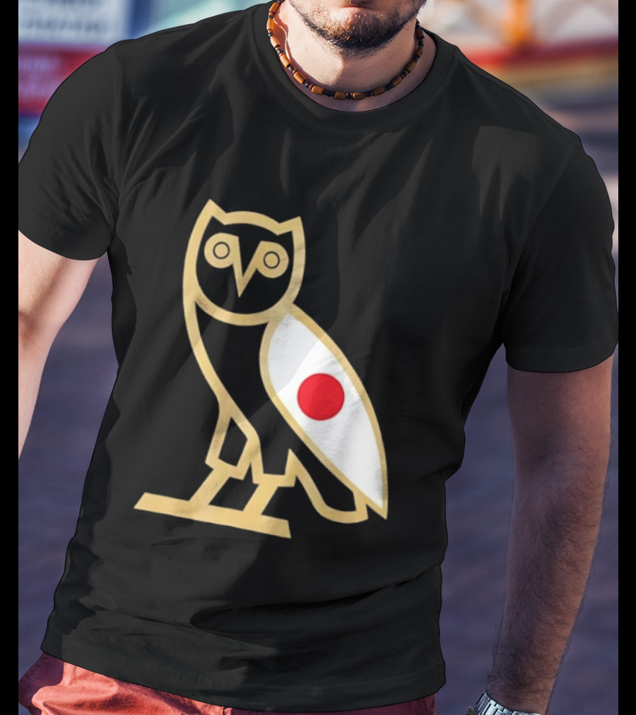 OVO Owl Japan Flag Icon Gold Outline And Red Circle Motif T-Shirt