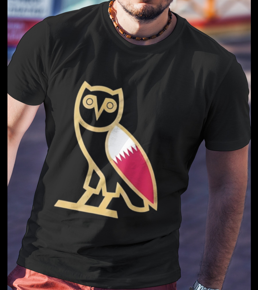 OVO Owl Gold Outline Qatar Flag Wing T-Shirt