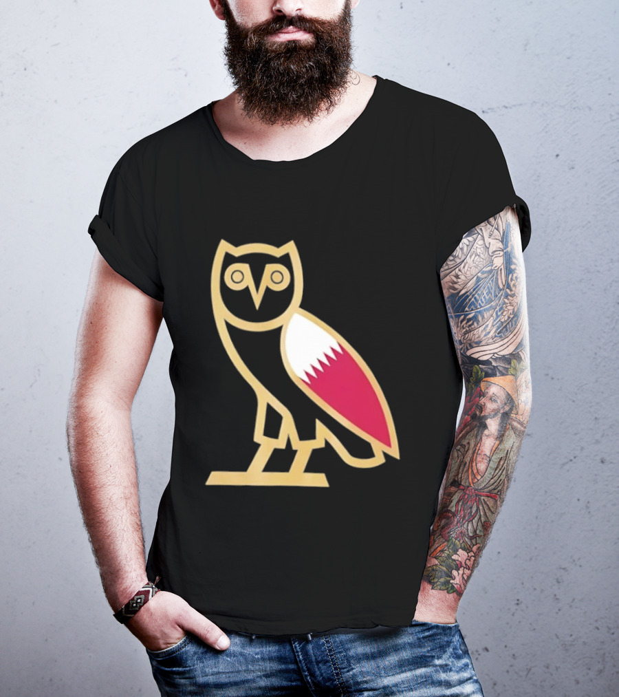 OVO Owl Gold Outline Qatar Flag Wing T-Shirt