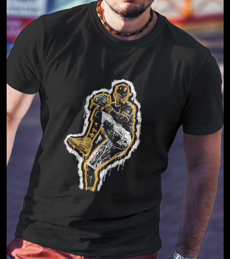 Paul Skenes Pittsburgh Pirates Pitching Pose Splatter Paint T-Shirt