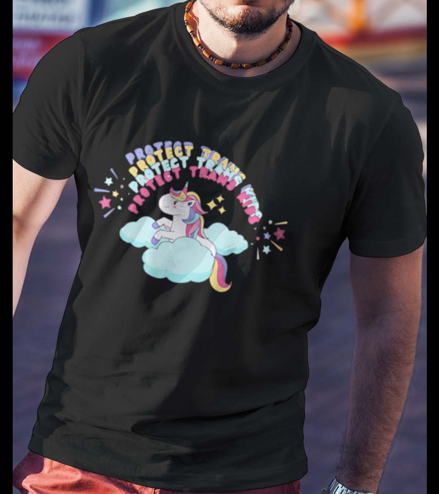 Protect Trans Kids Unicorn Rainbow Stars Cloud T-Shirt