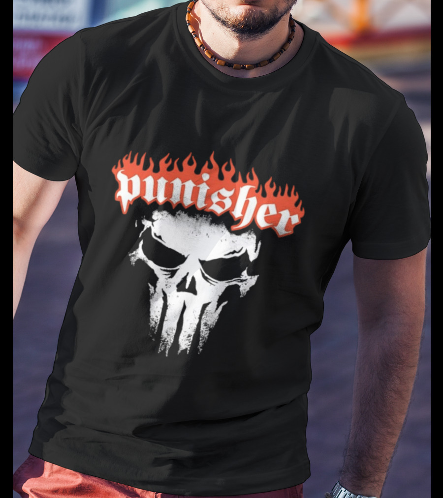 Punisher Skull Flame Graphic With Fiery T-Shirt