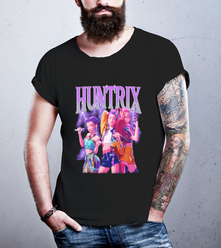 Huntrix Kpop Band Cartoon Characters With Microphones T-Shirt