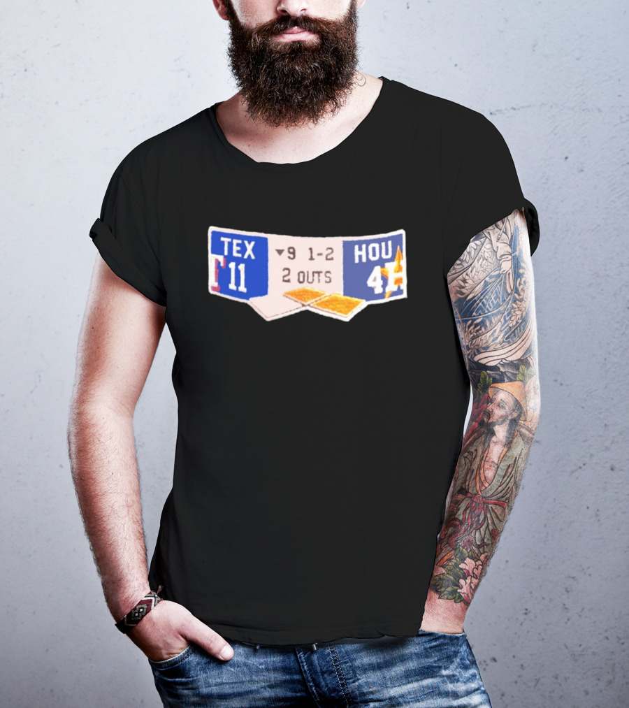 Texas Rangers 11 Houston Astros 4 Scoreboard 9th Inning 2 Outs T-Shirt