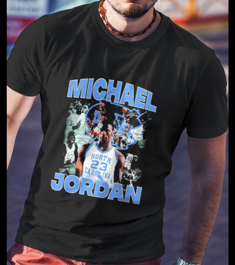 Michael Jordan 23 North Carolina Tar Heels Basketball Iconic Blue And White T-Shirt