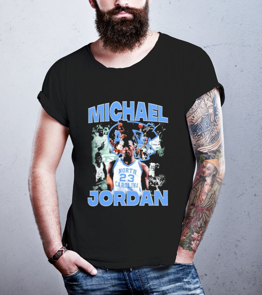 Michael Jordan 23 North Carolina Tar Heels Basketball Iconic Blue And White T-Shirt