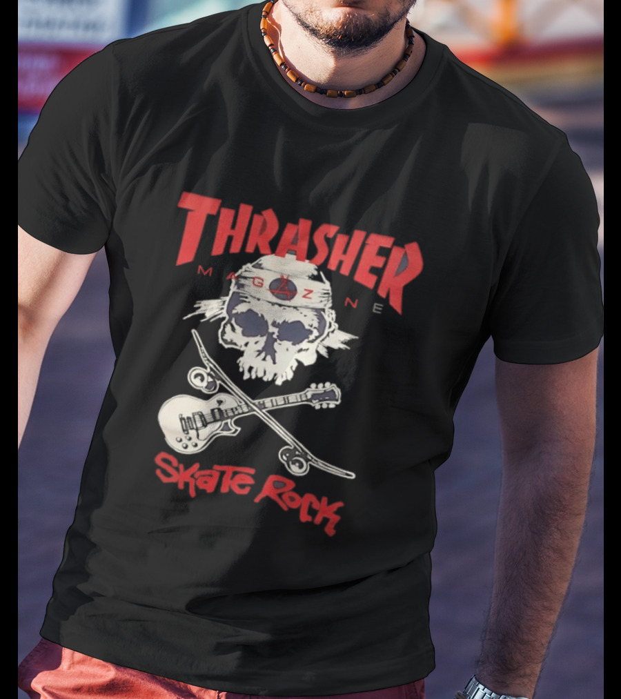 Thrasher Magazine Skate Rock Skull Guitar Crossbones T-Shirt