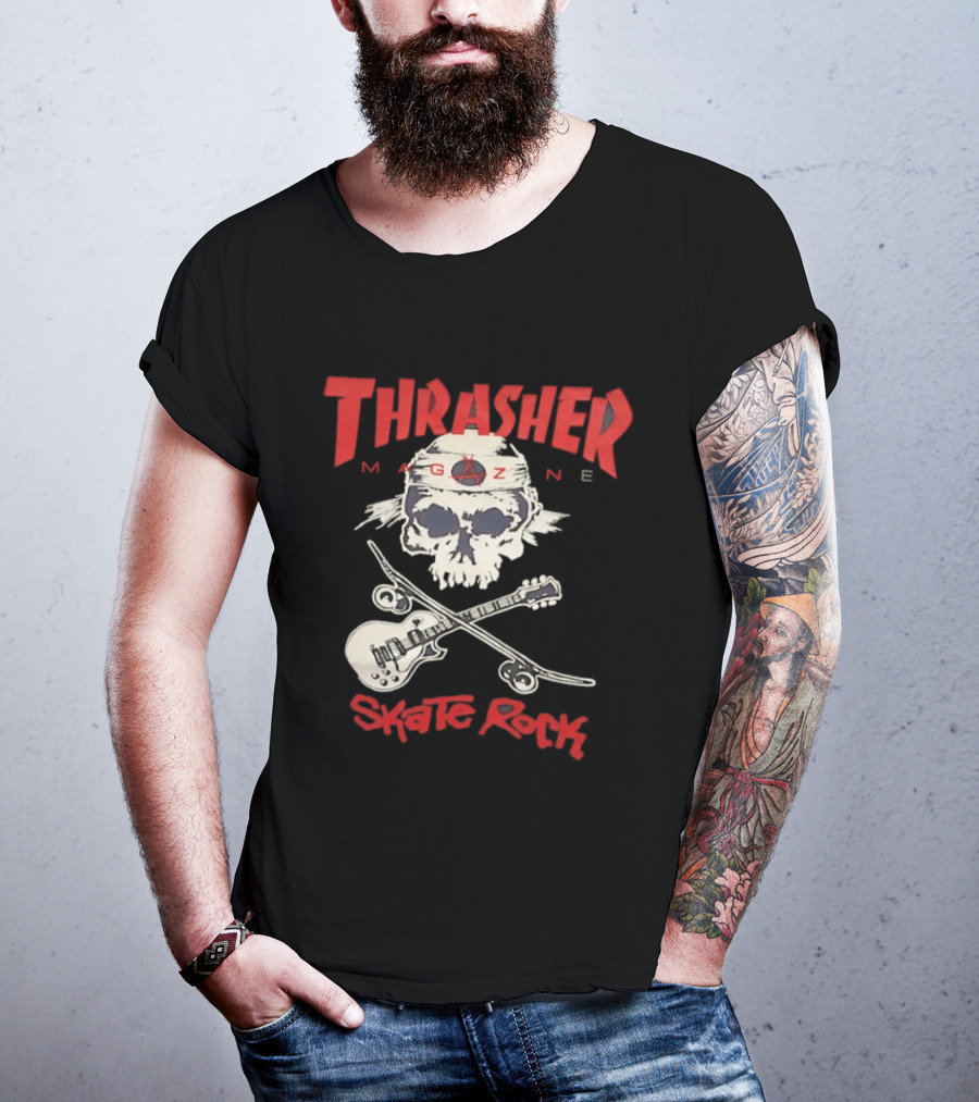 Thrasher Magazine Skate Rock Skull Guitar Crossbones T-Shirt