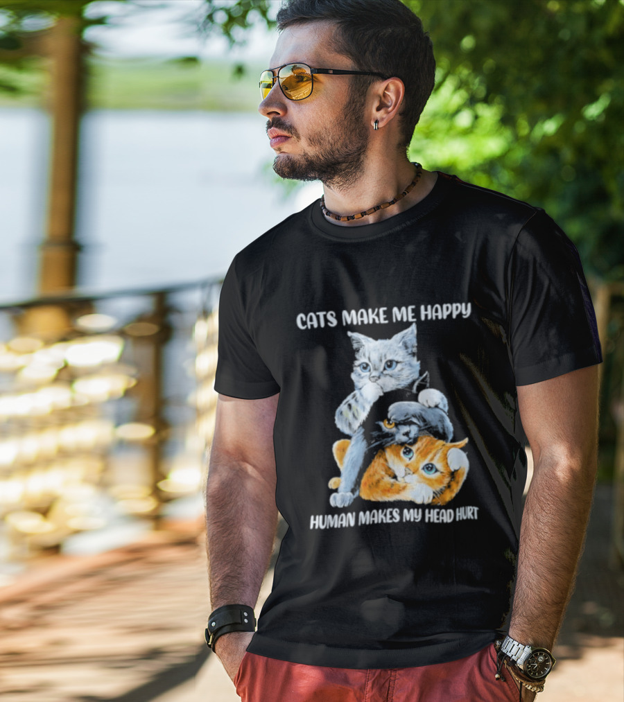 Cats Make Me Happy Human Makes My Head Hurt Cute Cat Duo T-Shirt