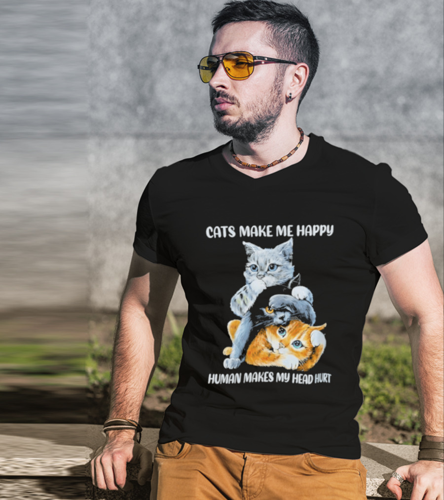 Cats Make Me Happy Human Makes My Head Hurt Cute Cat Duo T-Shirt