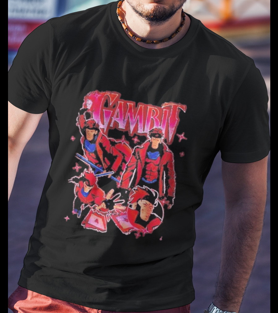 Marvel X Men Gambit Red Jacket Blue Scarf Playing Cards T-Shirt