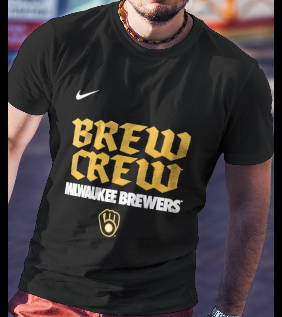 Milwaukee Brewers Nike Brew Crew Handwriting Club Baseball Glove T-Shirt