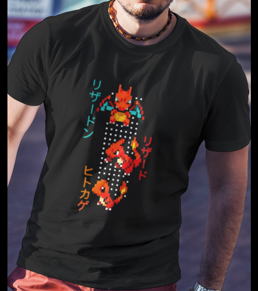 Pokémon Charizard Evolution Pixel Art With And T-Shirt