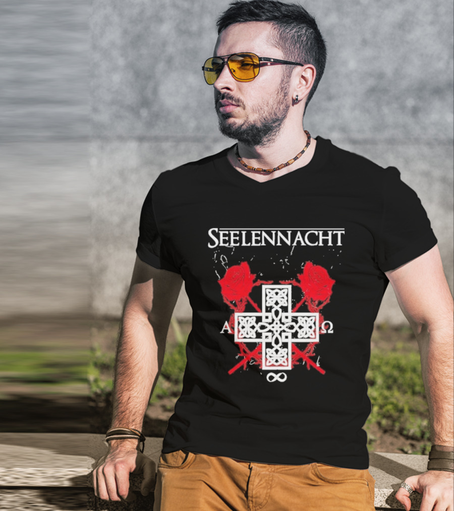 Seelennacht Celtic Cross Red Roses Alpha Omega Infinity T-Shirt