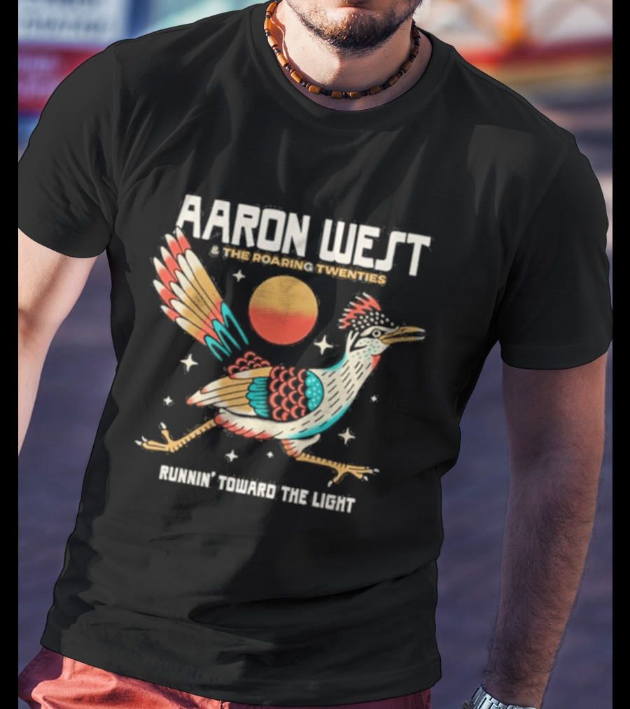 Aaron West & The Roaring Twenties Runnin' Toward The Light Colorful Bird And Orange Sun T-Shirt