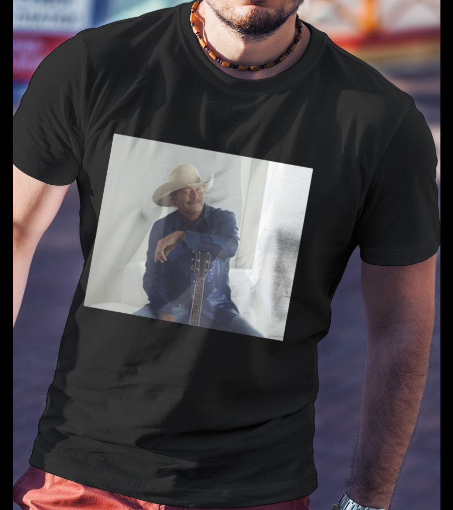 Alan Jackson I Want To Stroll Over Heaven With You White Hat Blue Guitar T-Shirt
