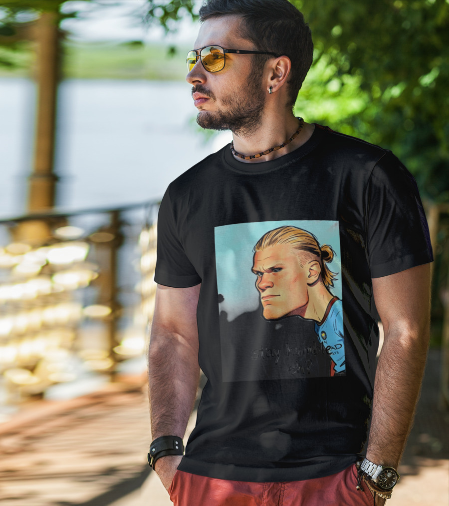 Erling Haaland Cartoon Manchester City Stay Humble Eh T-Shirt
