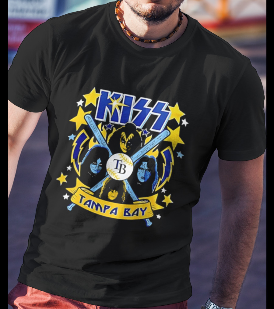 KISS Tampa Bay Baseball Bats Stars Lightning Blue Yellow T-Shirt