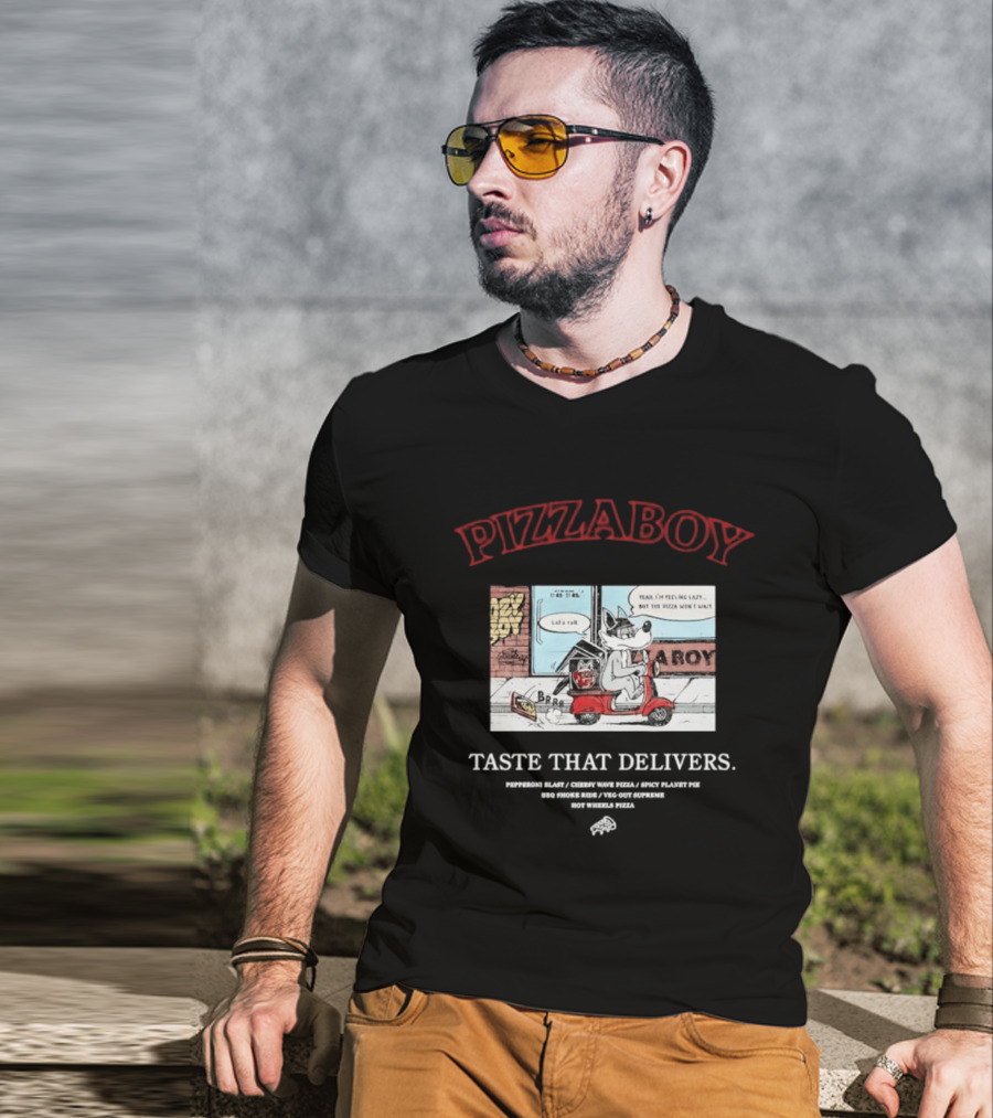 PIZZABOY Taste That Delivers Wolf Delivers Pizza T-Shirt