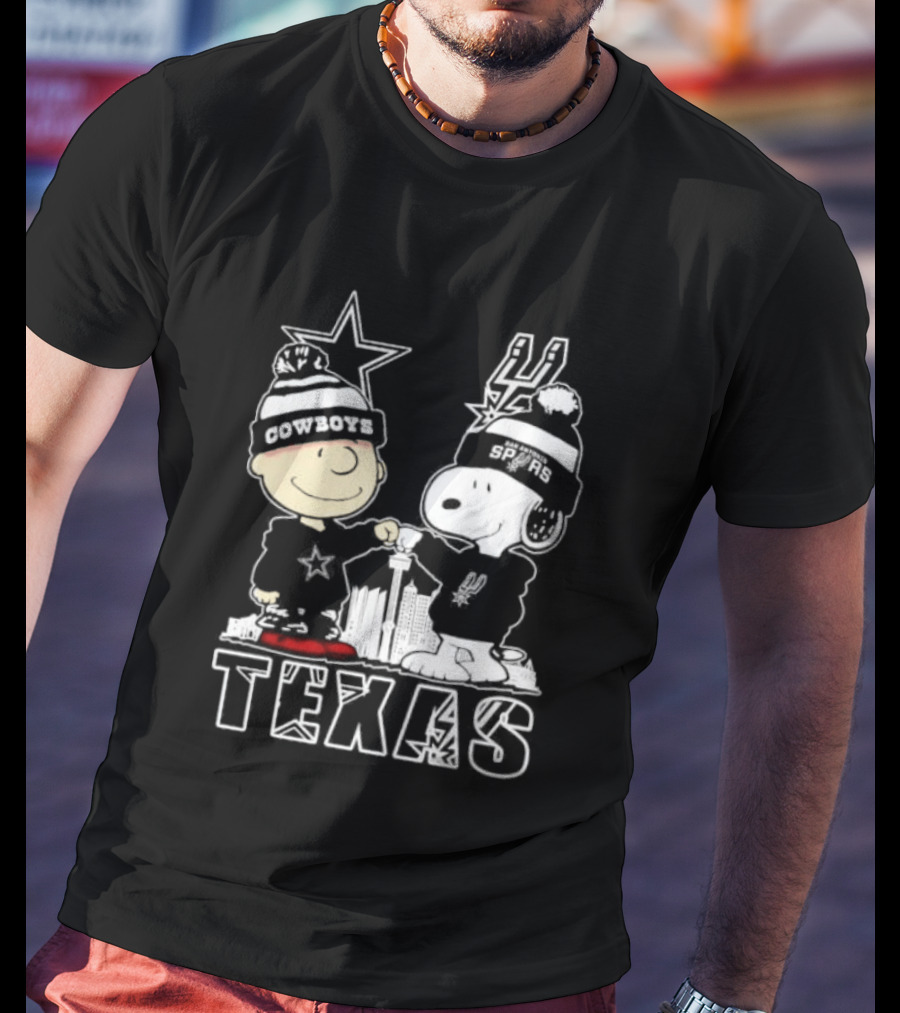 Snoopy And Charlie Brown Cowboys Spurs Texas Skyline T-Shirt