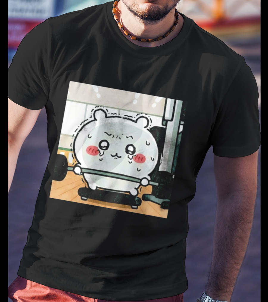 Chiikawa Usagi Exercising Gym Scene Cute Cartoon Character Training T-Shirt