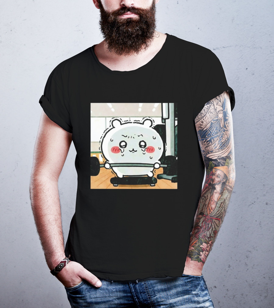Chiikawa Usagi Exercising Gym Scene Cute Cartoon Character Training T-Shirt