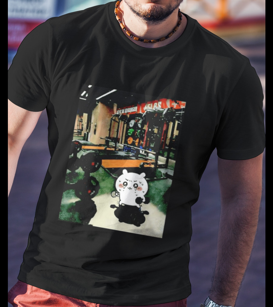 Usagi Working Out At The Gym Let's Be Stronger Chiikawa Fitness Motivational Scene T-Shirt