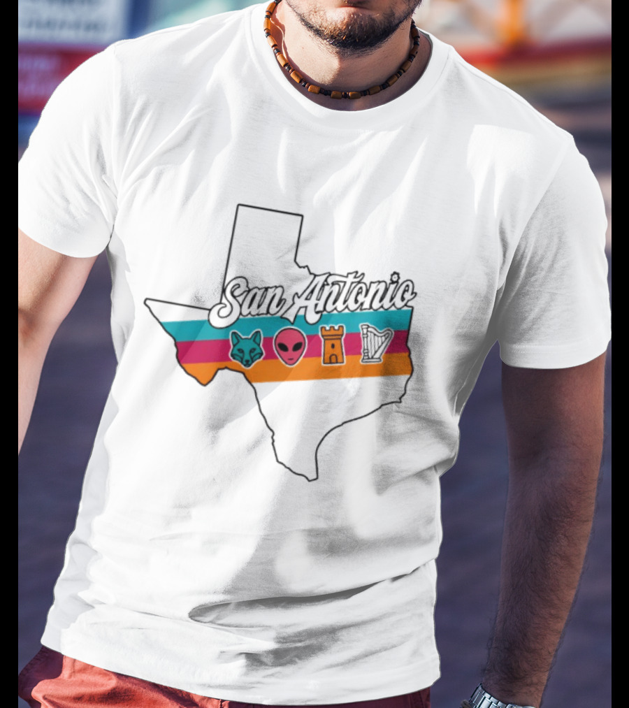 San Antonio Texas Map Alien Fox Castle Harp 2026 T-Shirt