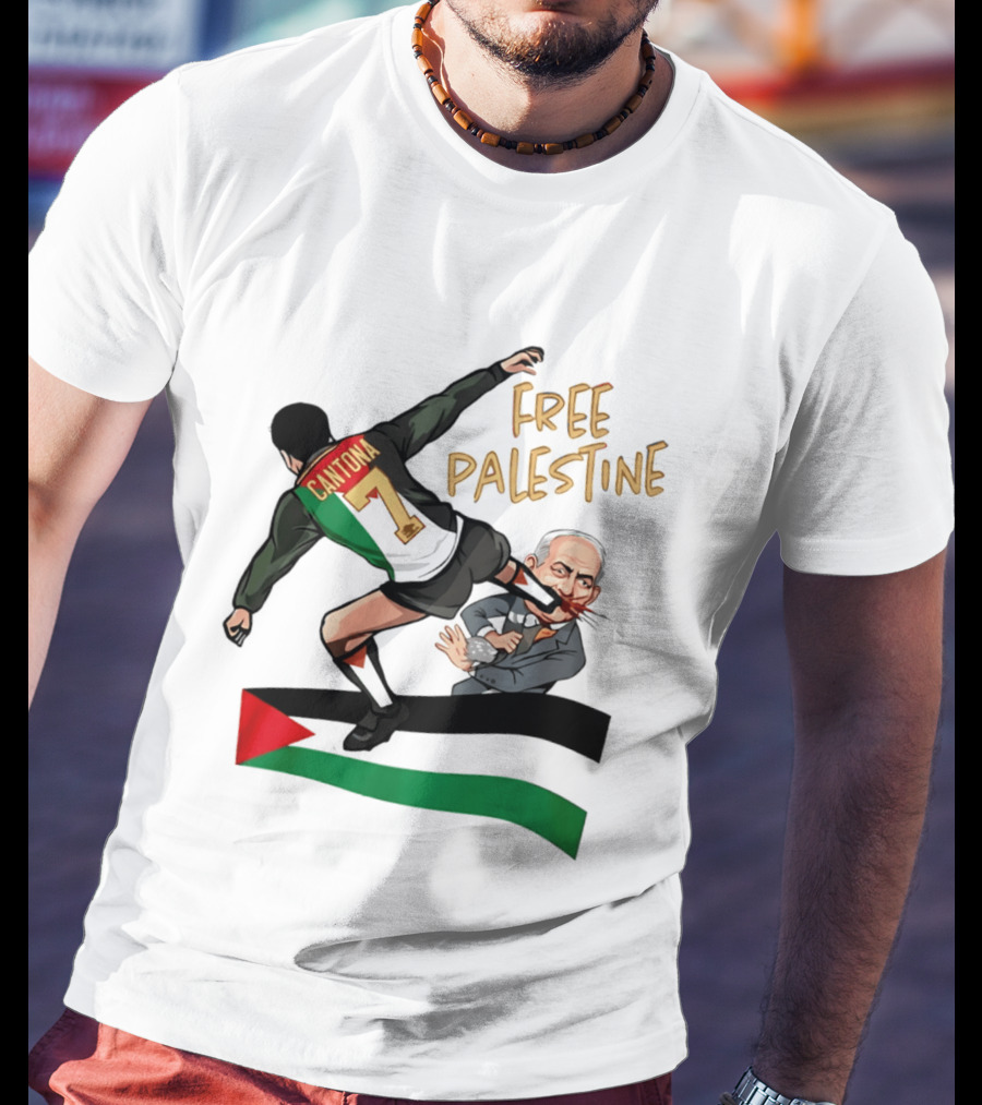 Cantona Number 7 Free Palestine Kick Advocate T-Shirt