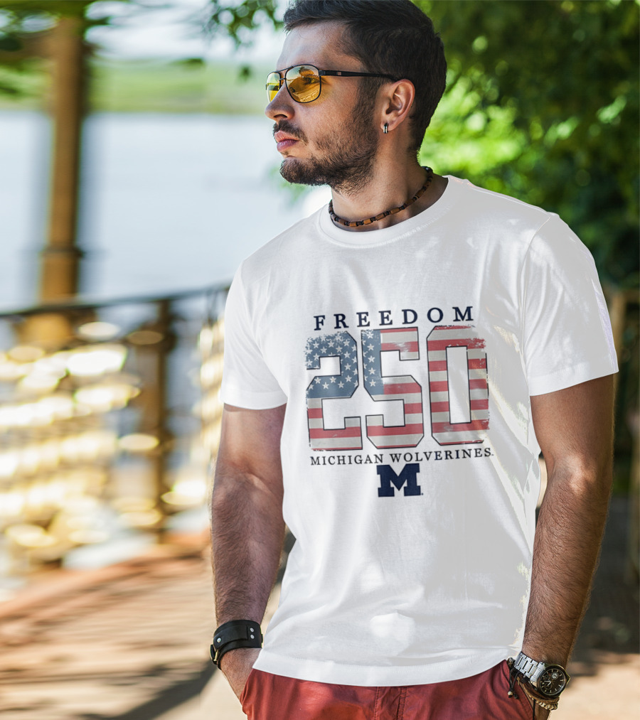 Michigan Wolverines Freedom 250 American Flag T-Shirt