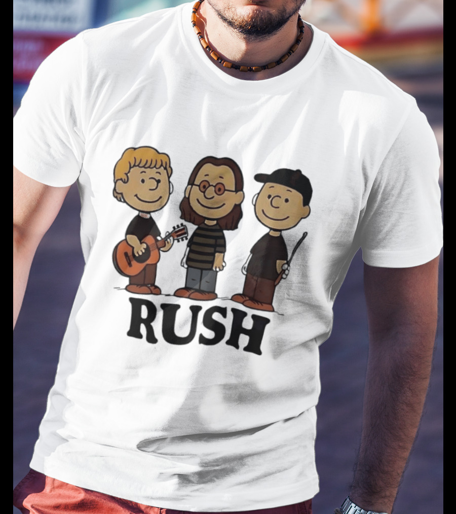 Rush Peanuts Band Members Cartoon Characters Guitar And Drumsticks T-Shirt