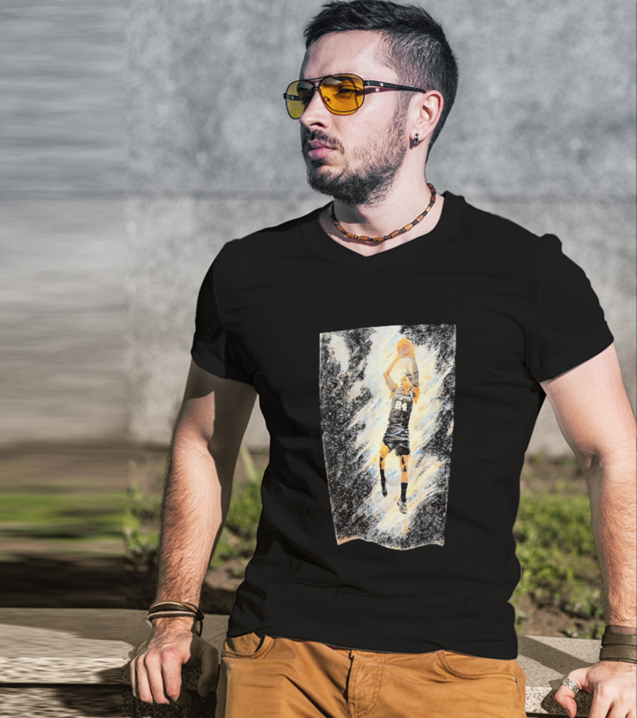 Devin Vassell 24 San Antonio Spurs Basketball Player In Iconic Action Pose T-Shirt