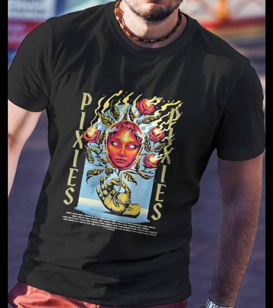 Pixies Europe And UK Tour 2026 Flaming Roses Face T-Shirt