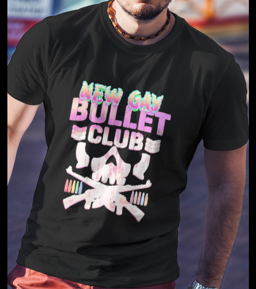 New Gay Bullet Club Skull Rainbow Pride T-Shirt