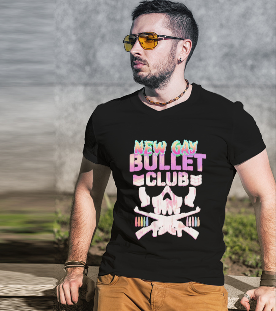 New Gay Bullet Club Skull Rainbow Pride T-Shirt