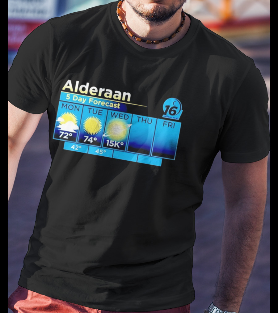 Alderaan 5 Day Forecast Weather Channel Sci Fi Parody 15K Degrees Mon Thu Fri T-Shirt