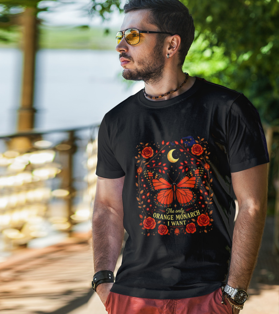 The Only Orange Monarch I Want Butterfly Rose Moon Stars T-Shirt
