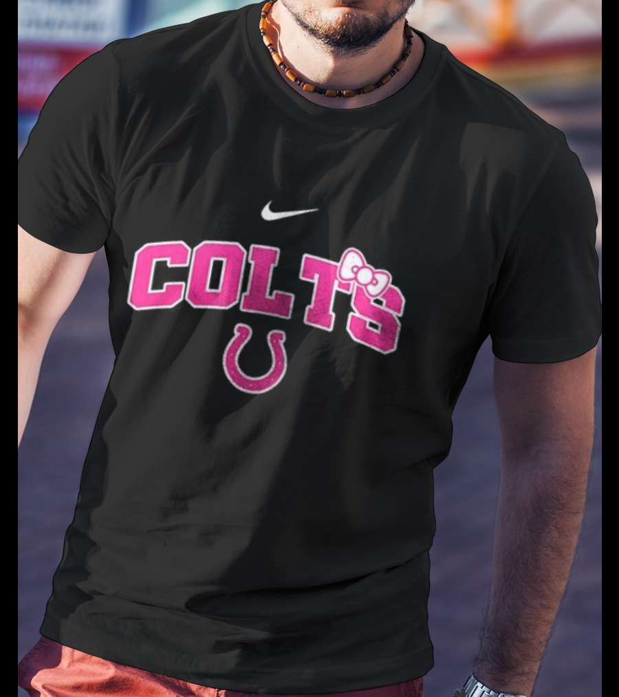 Indianapolis Colts Hello Kitty Pink Bow Breast Cancer Awareness Nike Collaboration T-Shirt