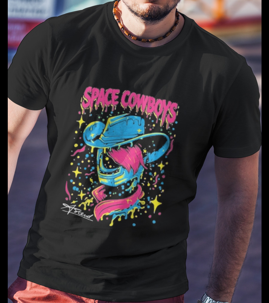 Space Cowboys Neon Drip Art By Sugar Land T-Shirt