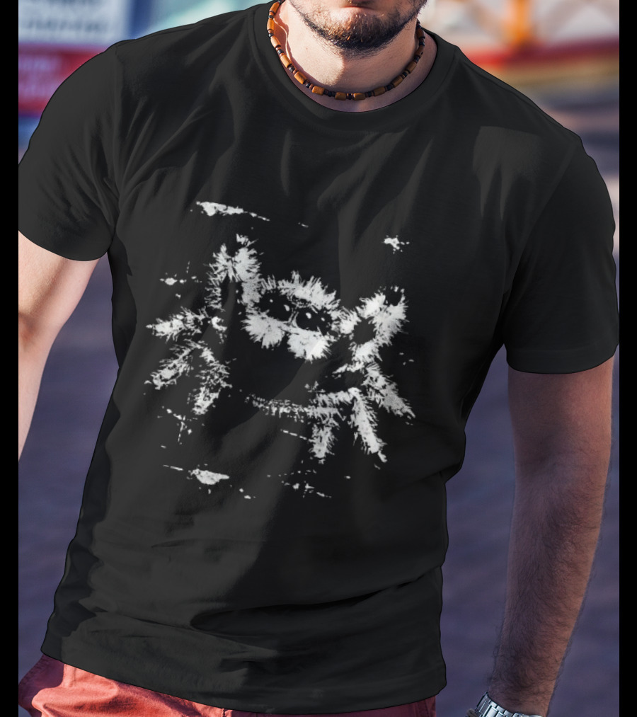 Jumping Spider Sketch White On Black T-Shirt