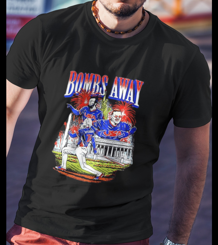 Bombs Away USA Firework Celebration And Baseball Scene T-Shirt