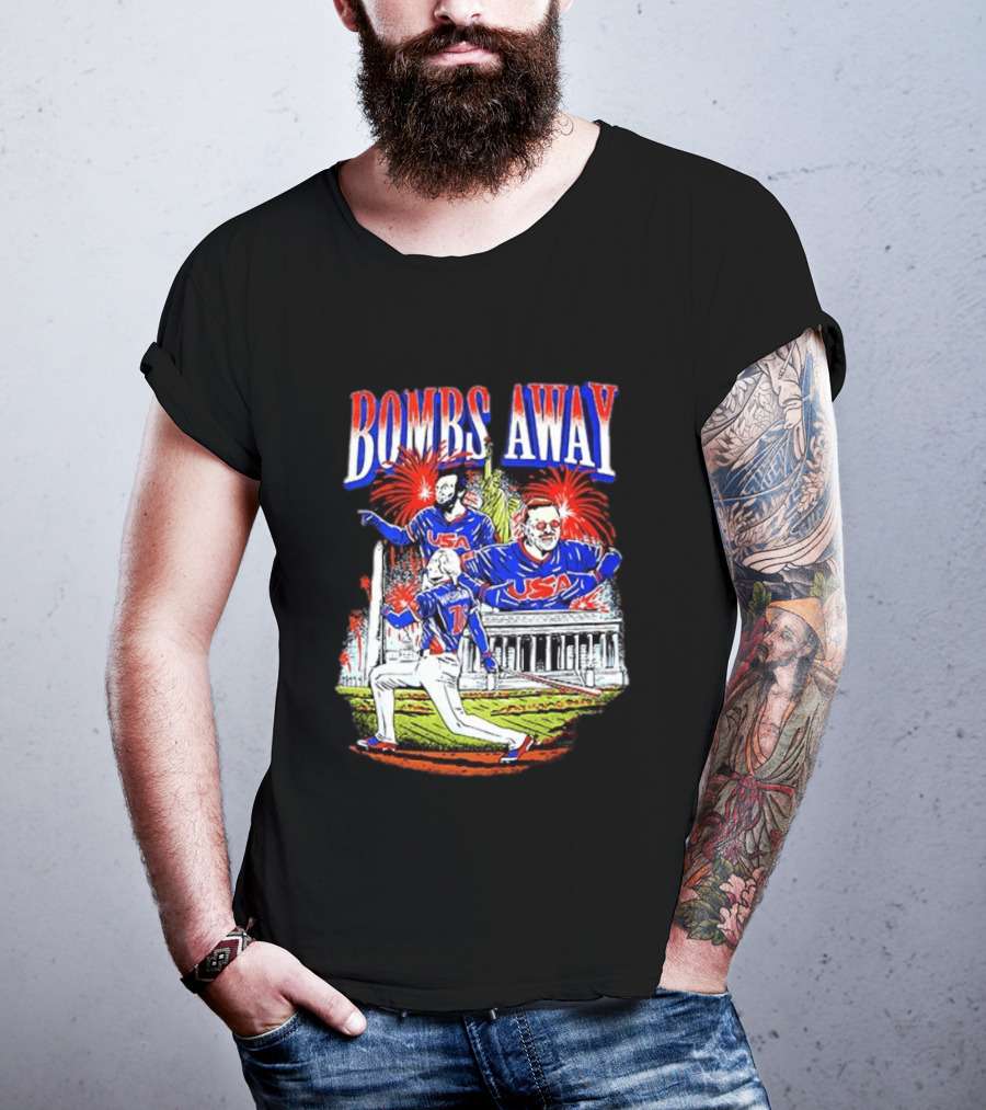 Bombs Away USA Firework Celebration And Baseball Scene T-Shirt