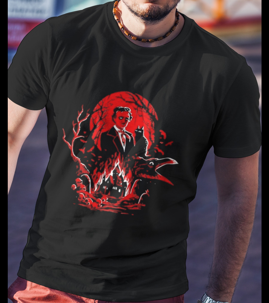 Edgar Allan Poe Gothic Horror Raven And Black Cat T-Shirt