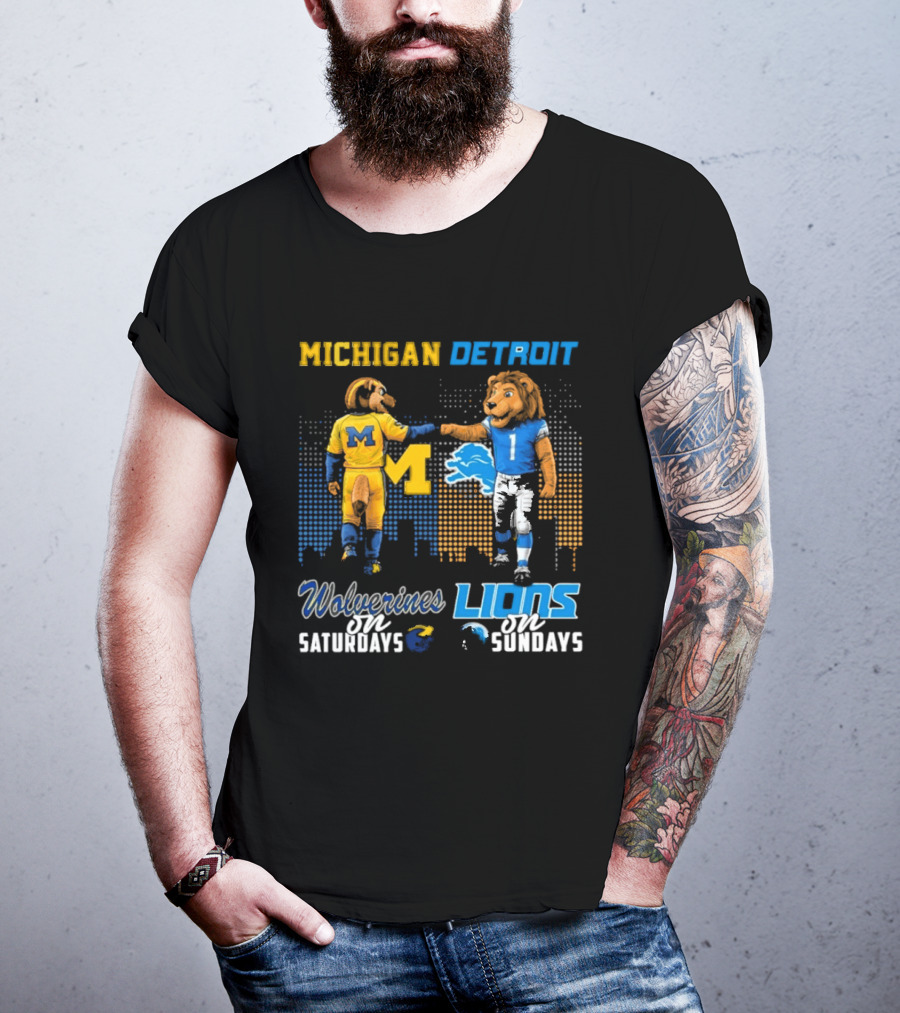 Michigan Wolverines Detroit Lions Fist Bump Saturdays Sundays T-Shirt