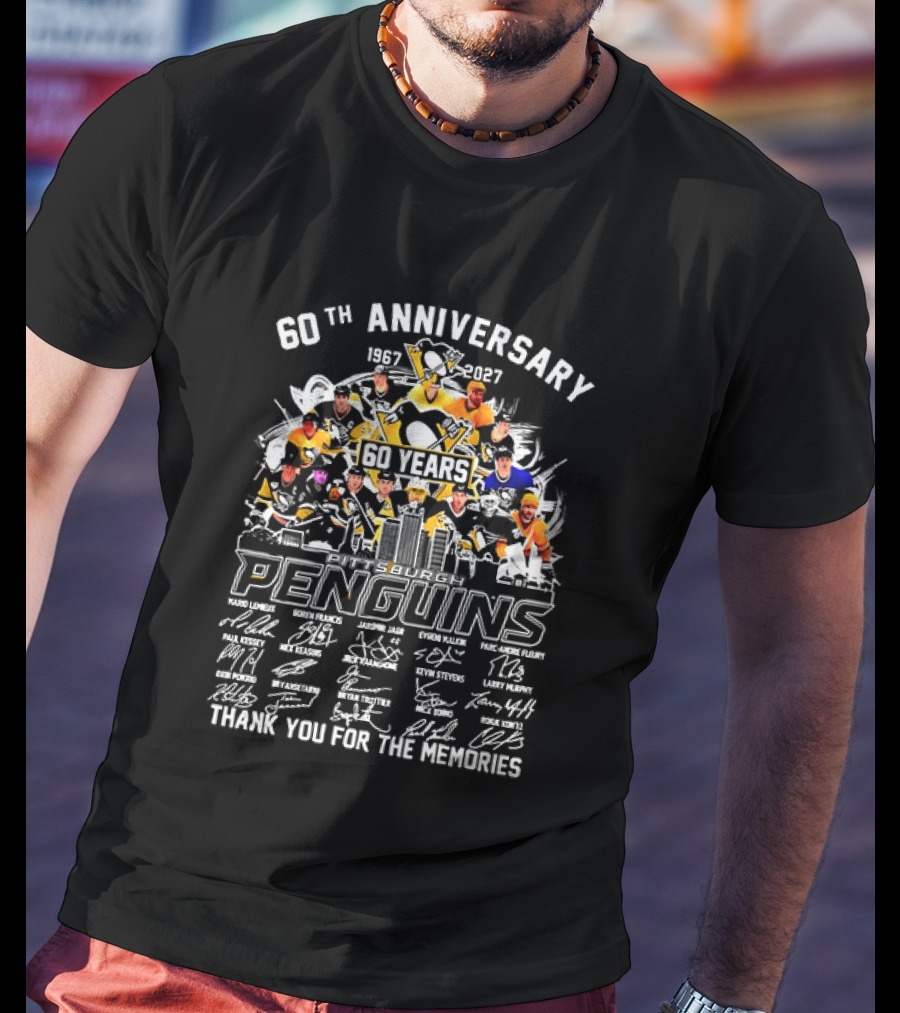 Pittsburgh Penguins 60th Anniversary 1967 2027 Thank You For The Memories Icons And Autographs T-Shirt